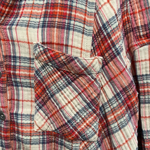 Free People Red Plaid Flannel Shirt - Picture 4 of 7